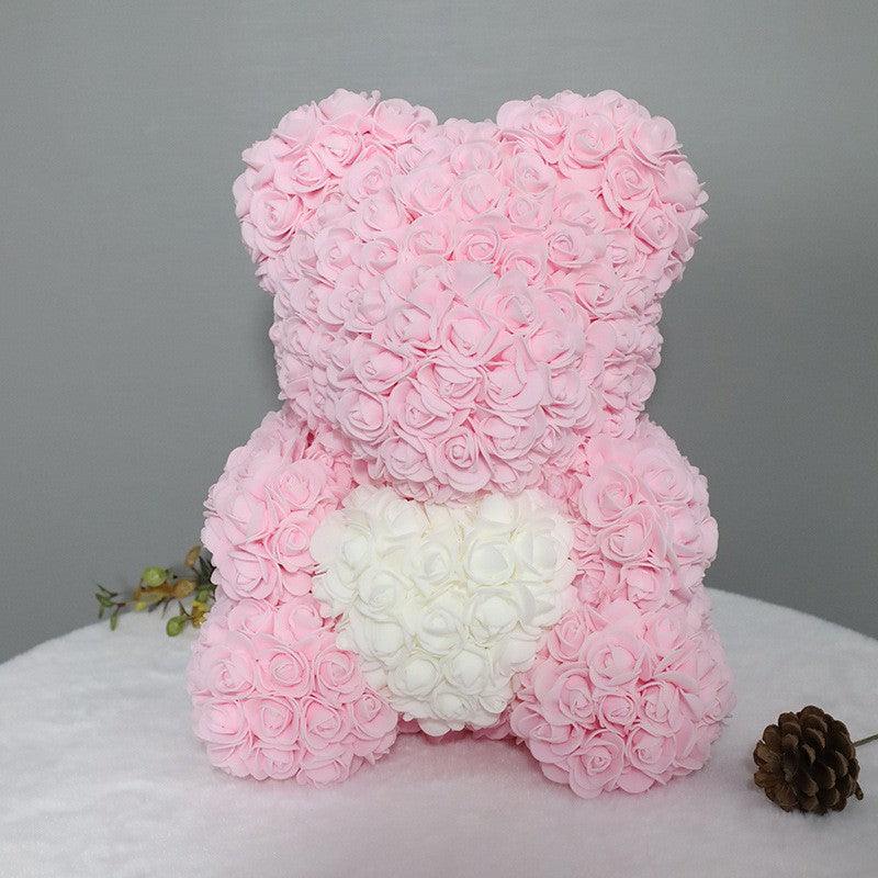 Valentine's Day PE Rose Bear Gift Set with Eternal Foam Rose, Lights, and Elegant Wedding Dress Design