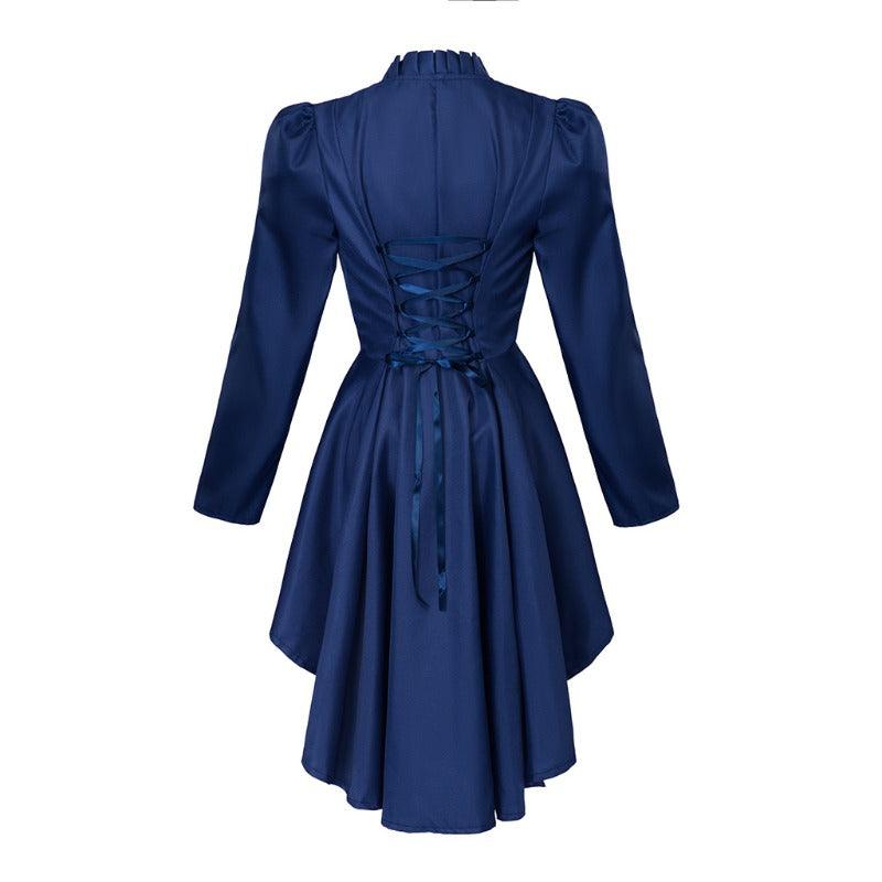 Vintage Gothic High-Low Cocktail Dress – Women's Medieval Cosplay Long Sleeve Bodycon Costume