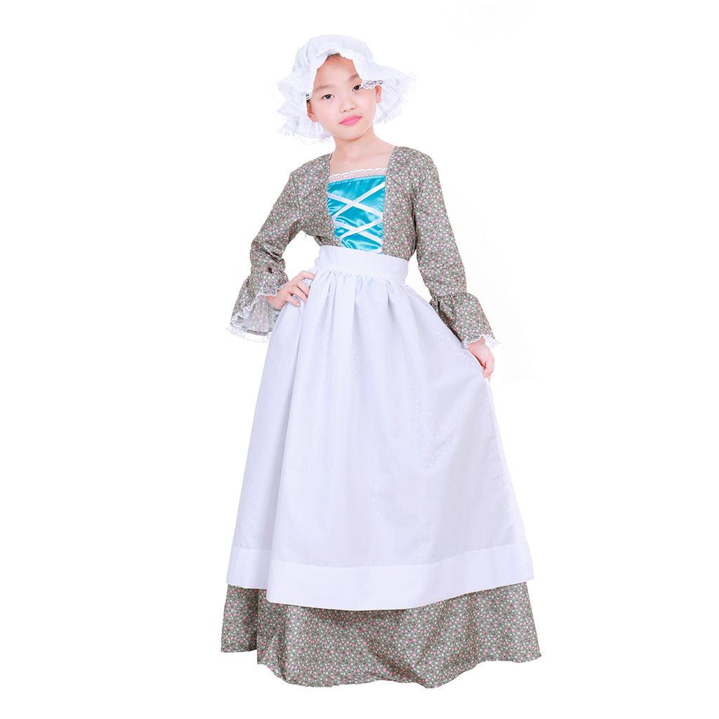 Reenactment Pioneer Prairie Colonial Maid Girls Kids Costume