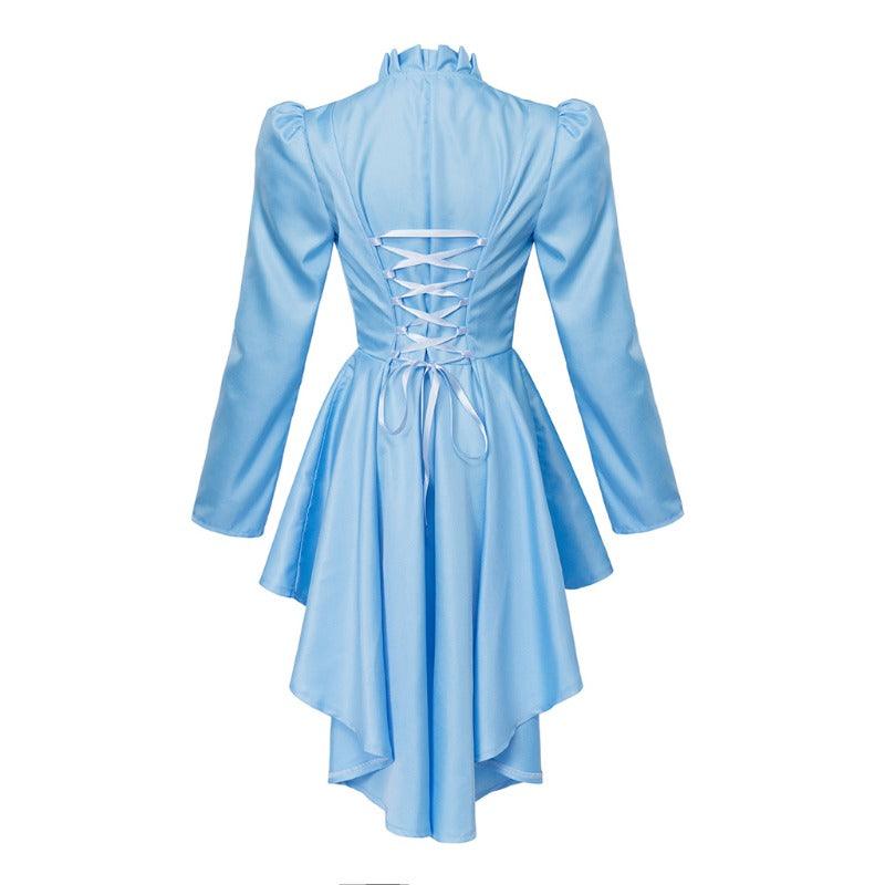 Vintage Gothic High-Low Cocktail Dress – Women's Medieval Cosplay Long Sleeve Bodycon Costume