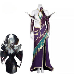 Game LOL Coven Morgana Cosplay Costume Women Sexy Morgana Costume Witch Cosplay Halloween Purple Dress Full Set