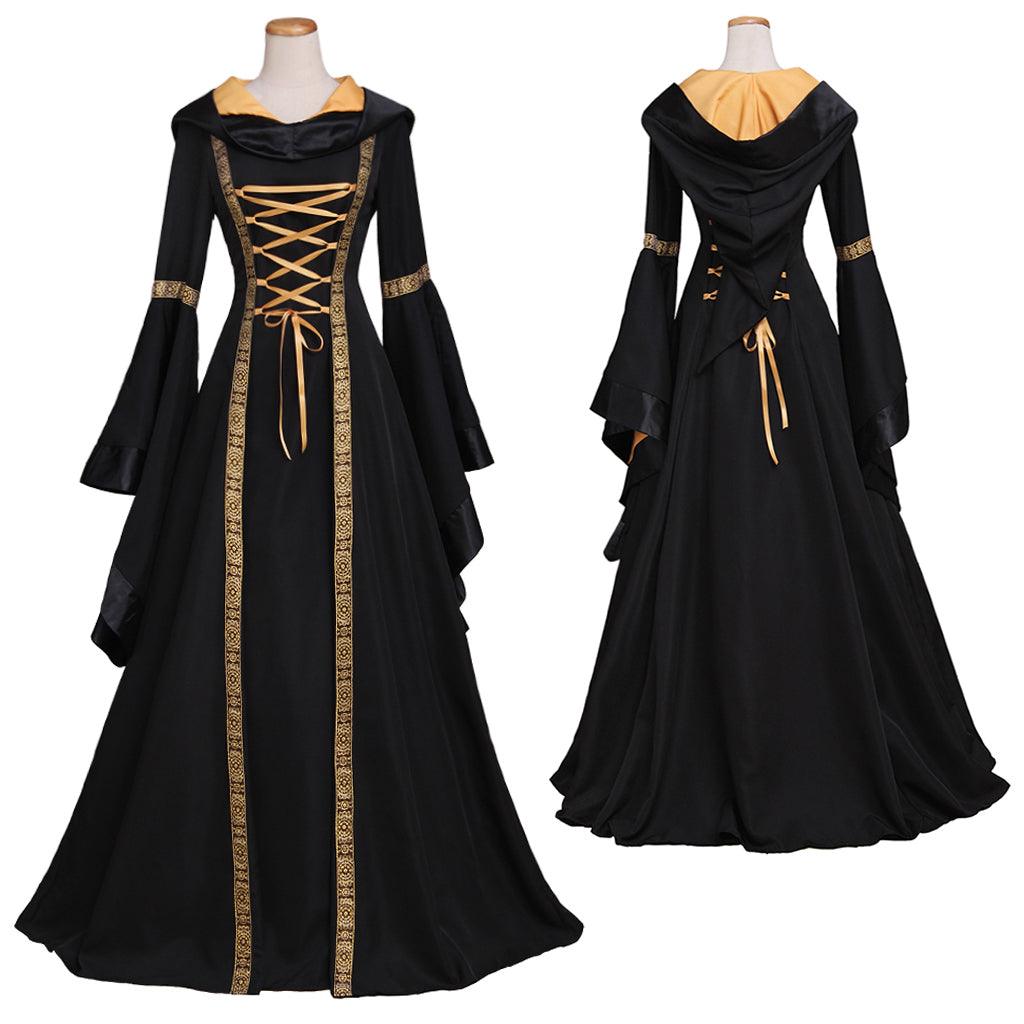 Women's Renaissance Medieval Gothic Long Black Hooded Dress for Halloween Ball Gowns Costumes - Custom Made