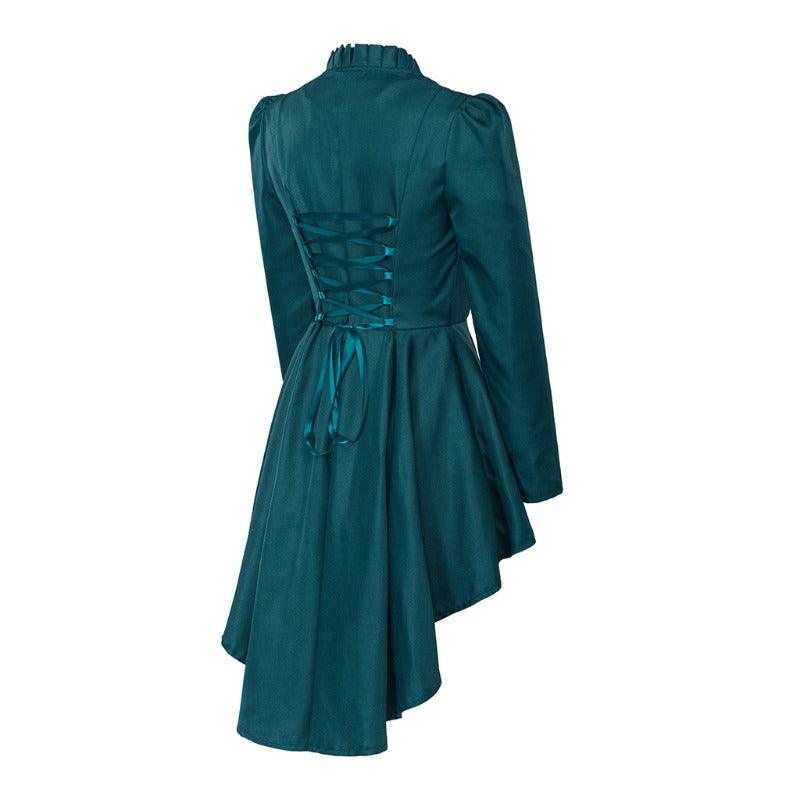 Vintage Gothic High-Low Cocktail Dress – Women's Medieval Cosplay Long Sleeve Bodycon Costume