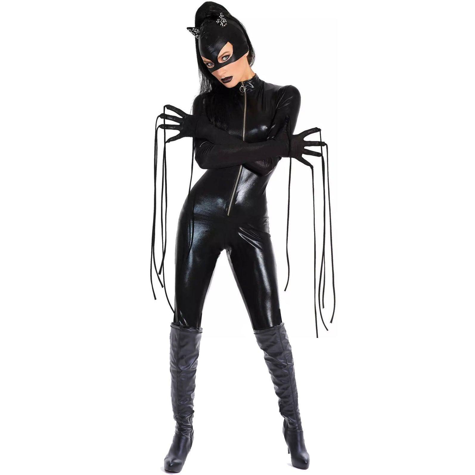 Sexy Patent Leather Halloween Costume: Vampire, Demon, or Bat-Inspired Catsuit