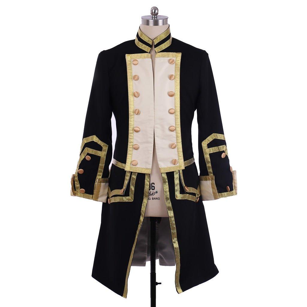 18th Century Colonial Military Uniform Costume - Men’s Black & Red Tailcoat Victorian Regency Outfit - Coscosmos