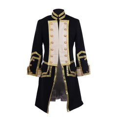 18th Century Colonial Military Uniform Costume - Men’s Black & Red Tailcoat Victorian Regency Outfit - Coscosmos