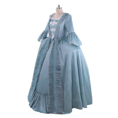 18th Century Marie Antoinette Rococo Dress - A Lavish Azure Ball Gown with Lace - Coscosmos