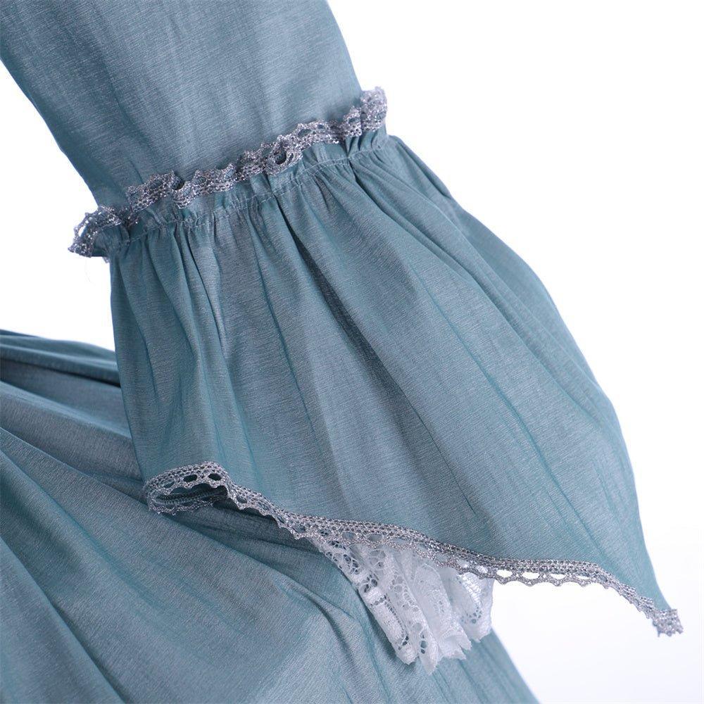 18th Century Marie Antoinette Rococo Dress - A Lavish Azure Ball Gown with Lace - Coscosmos