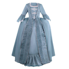 18th Century Marie Antoinette Rococo Dress - A Lavish Azure Ball Gown with Lace - Coscosmos