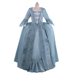 18th Century Marie Antoinette Rococo Dress - A Lavish Azure Ball Gown with Lace - Coscosmos