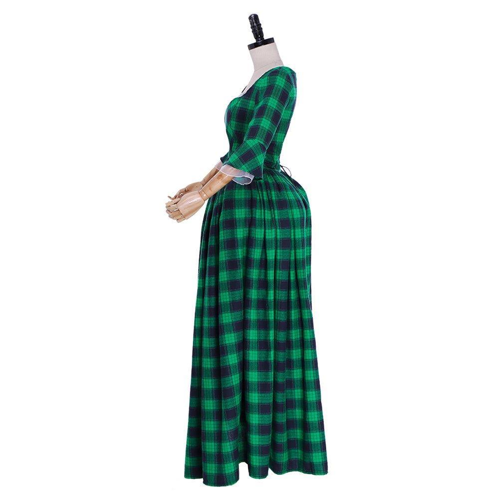 18th Century Marie Antoinette Rococo Gown - Green and Black Check with Lace Trim - Coscosmos