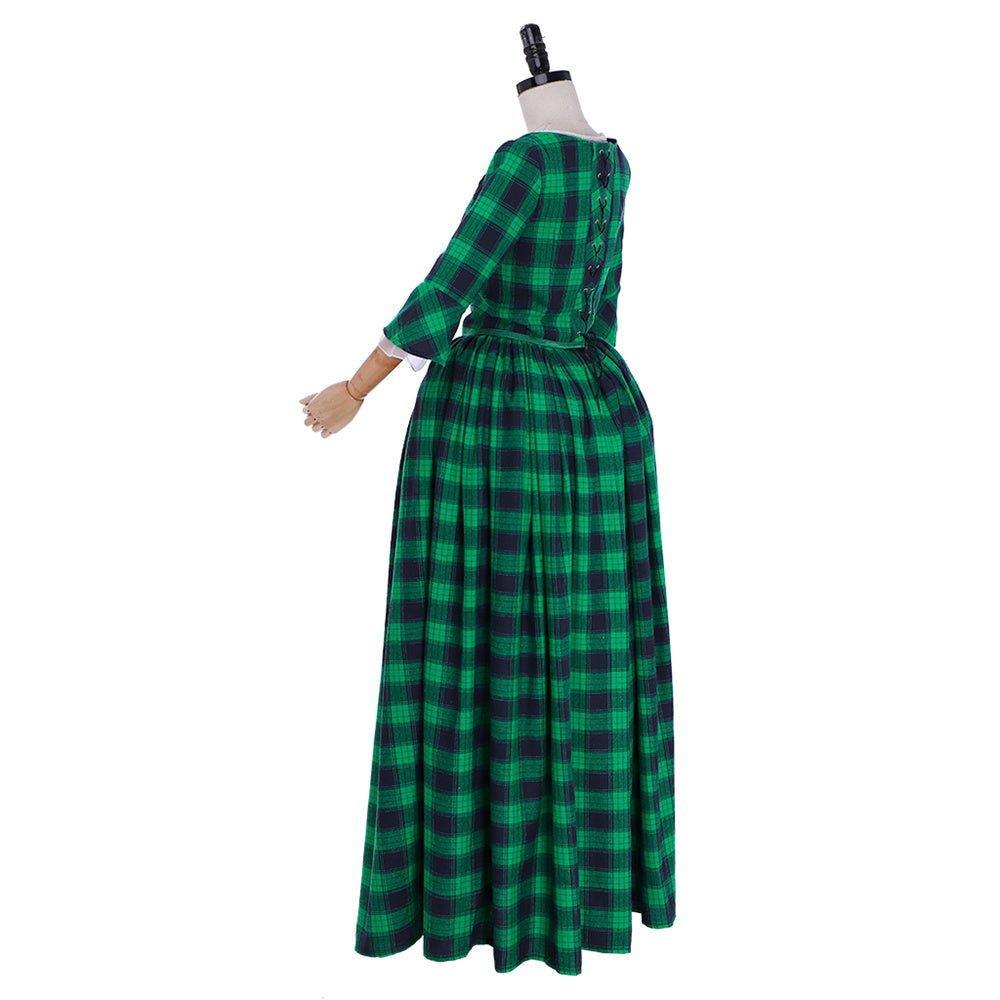 18th Century Marie Antoinette Rococo Gown - Green and Black Check with Lace Trim - Coscosmos