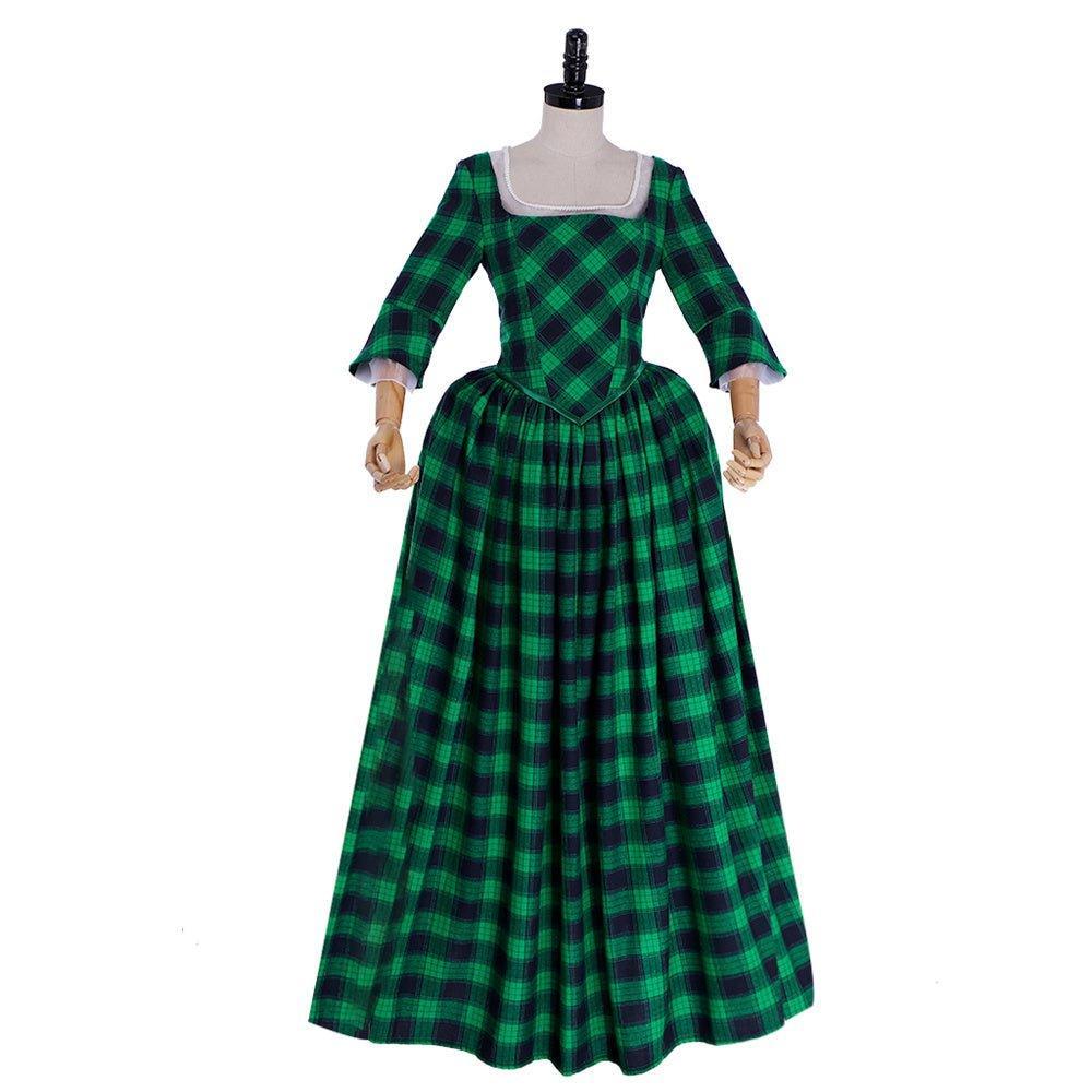 18th Century Marie Antoinette Rococo Gown - Green and Black Check with Lace Trim - Coscosmos