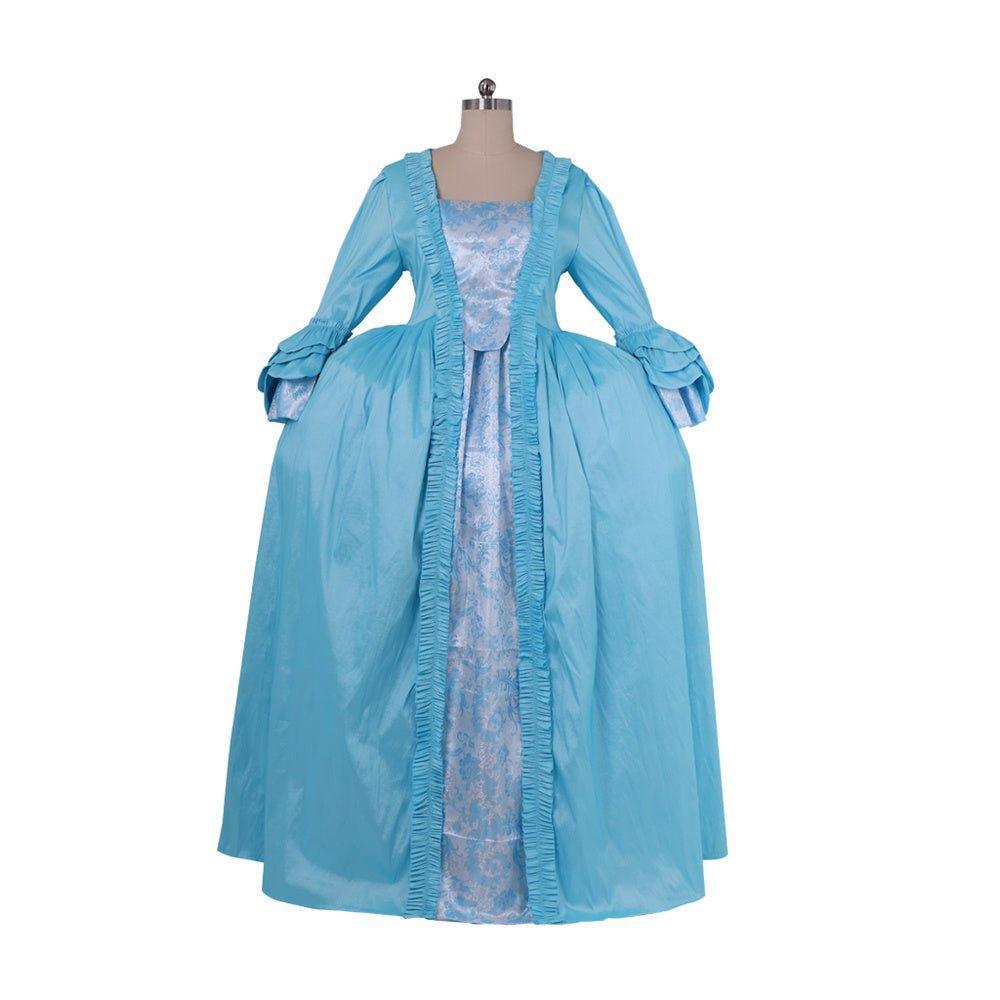 18th Century Rococo Azure Gown - Embroidered Brocade Dress with Lace from Coscomos - Coscosmos