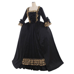 18th Century Rococo Black Dress: A Luxurious Cosplay Costume with Golden Lace - Coscosmos