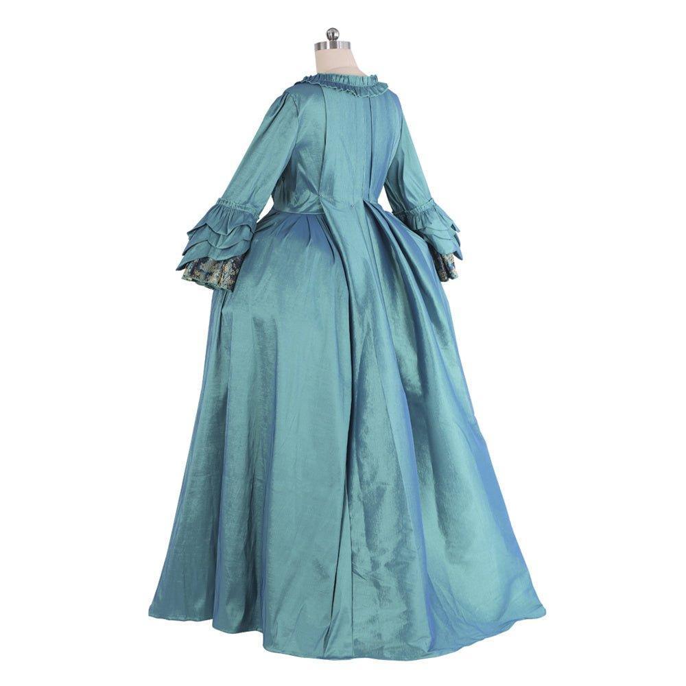 18th Century Rococo Blue Gown - Deluxe Deep Blue Brocade with Embroidery and Lace - Coscosmos