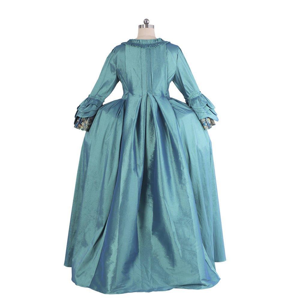 18th Century Rococo Blue Gown - Deluxe Deep Blue Brocade with Embroidery and Lace - Coscosmos