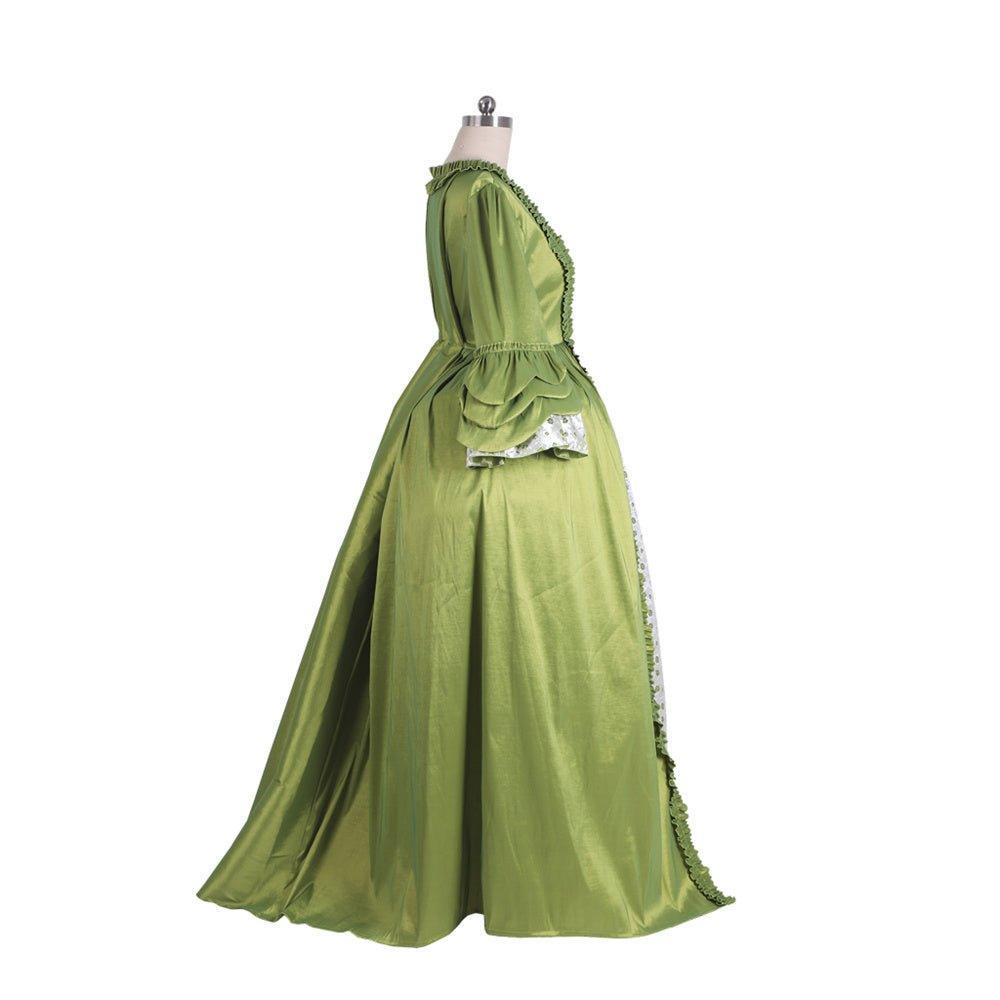 18th Century Rococo Green Apple Dress with Chest Floral - Medieval Elegance by Coscomos - Coscosmos