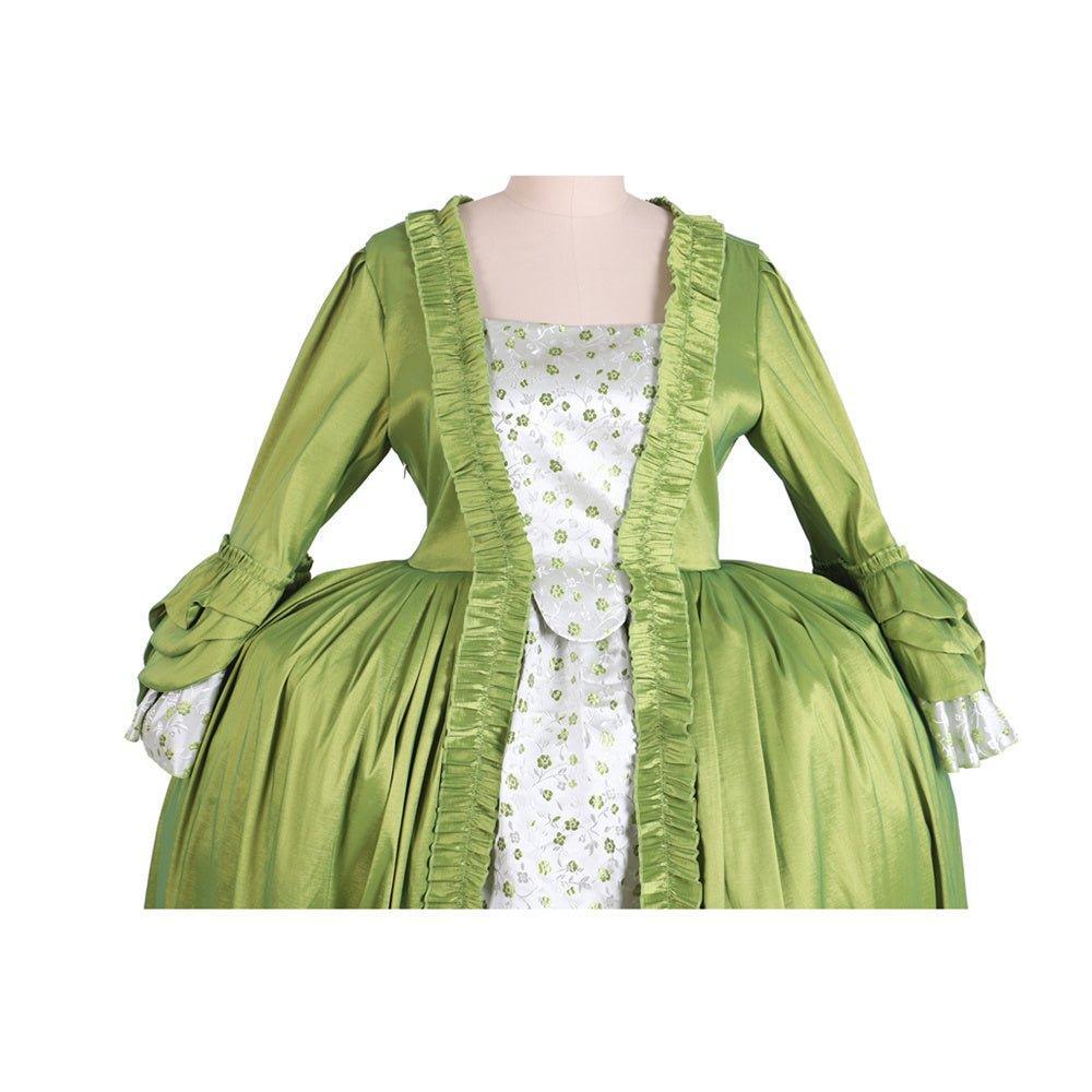 18th Century Rococo Green Apple Dress with Chest Floral - Medieval Elegance by Coscomos - Coscosmos