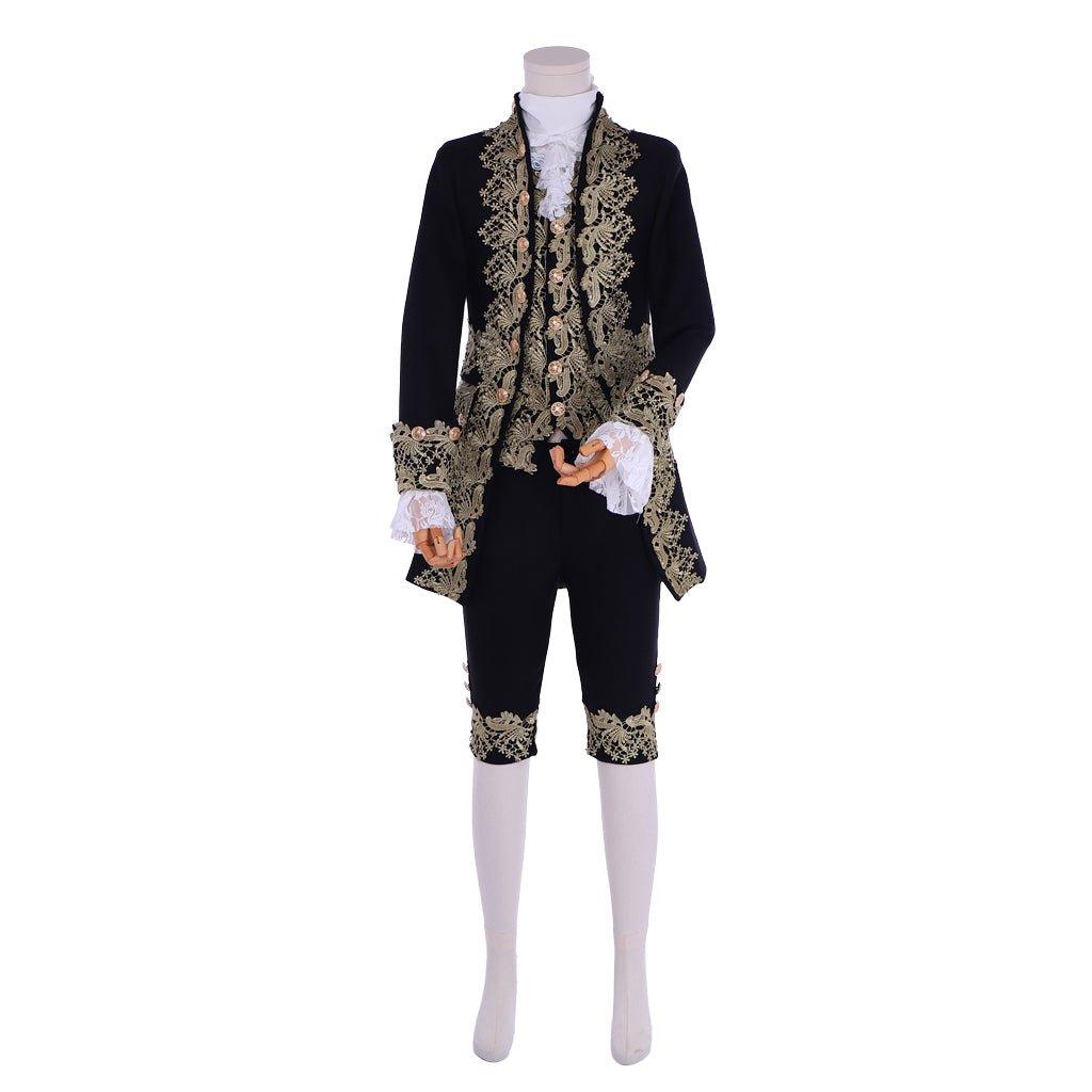 18th Century Rococo Mens Court Costume - Black Colonial Suit - Coscosmos