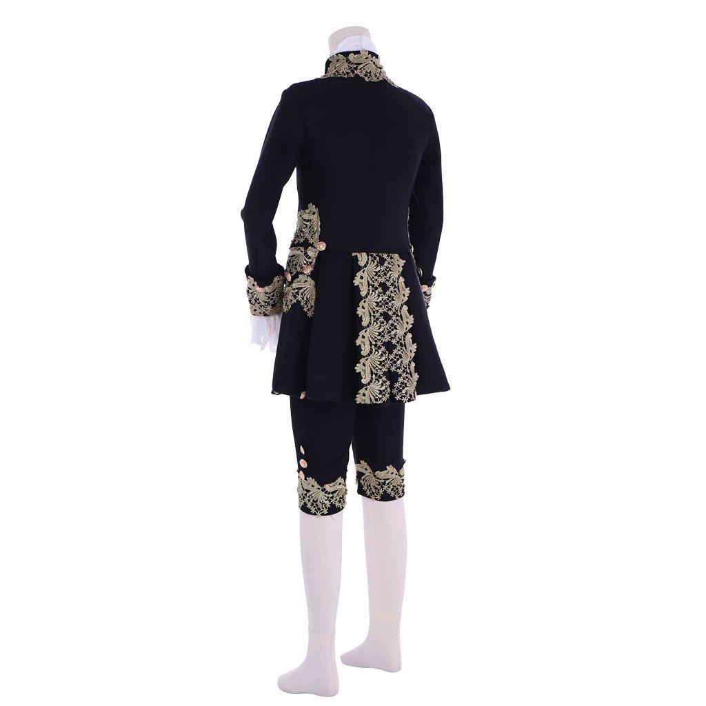 18th Century Rococo Mens Court Costume - Black Colonial Suit - Coscosmos