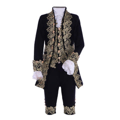 18th Century Rococo Mens Court Costume - Black Colonial Suit - Coscosmos