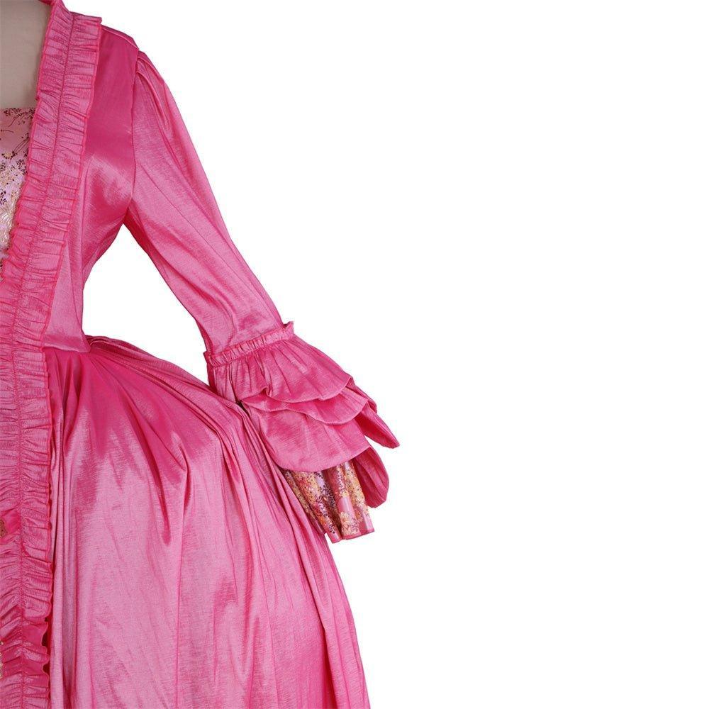 18th Century Rococo Pink Dress - Embroidered Long Sleeve Gown with Delicate Chest Floral - Coscosmos