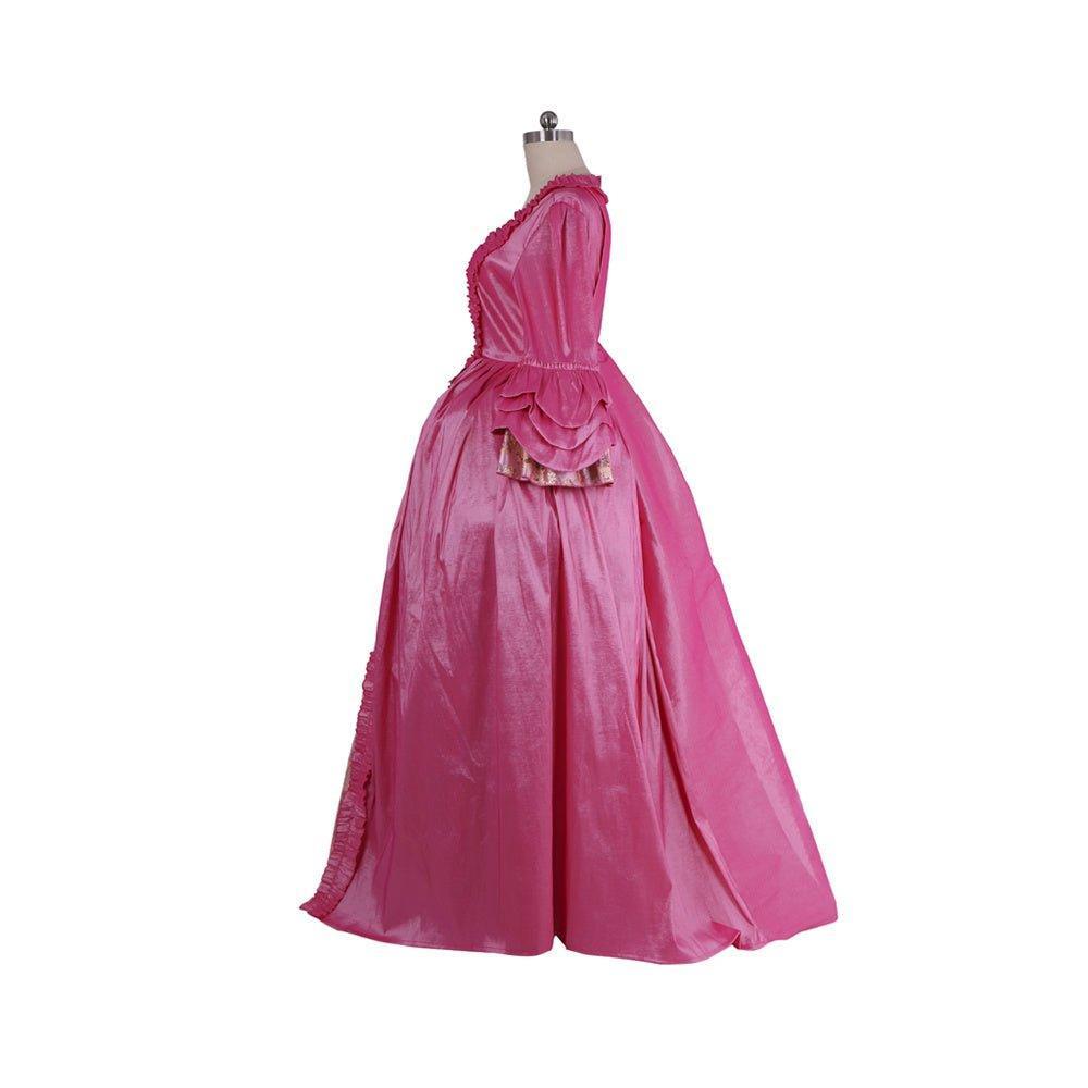 18th Century Rococo Pink Dress - Embroidered Long Sleeve Gown with Delicate Chest Floral - Coscosmos