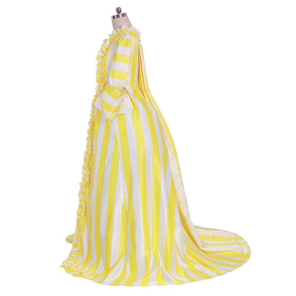 18th Century Rococo Striped Dress - Yellow and White with Ruffles and Pleats by Coscomos - Coscosmos