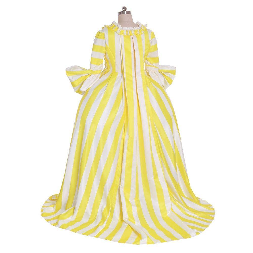 18th Century Rococo Striped Dress - Yellow and White with Ruffles and Pleats by Coscomos - Coscosmos