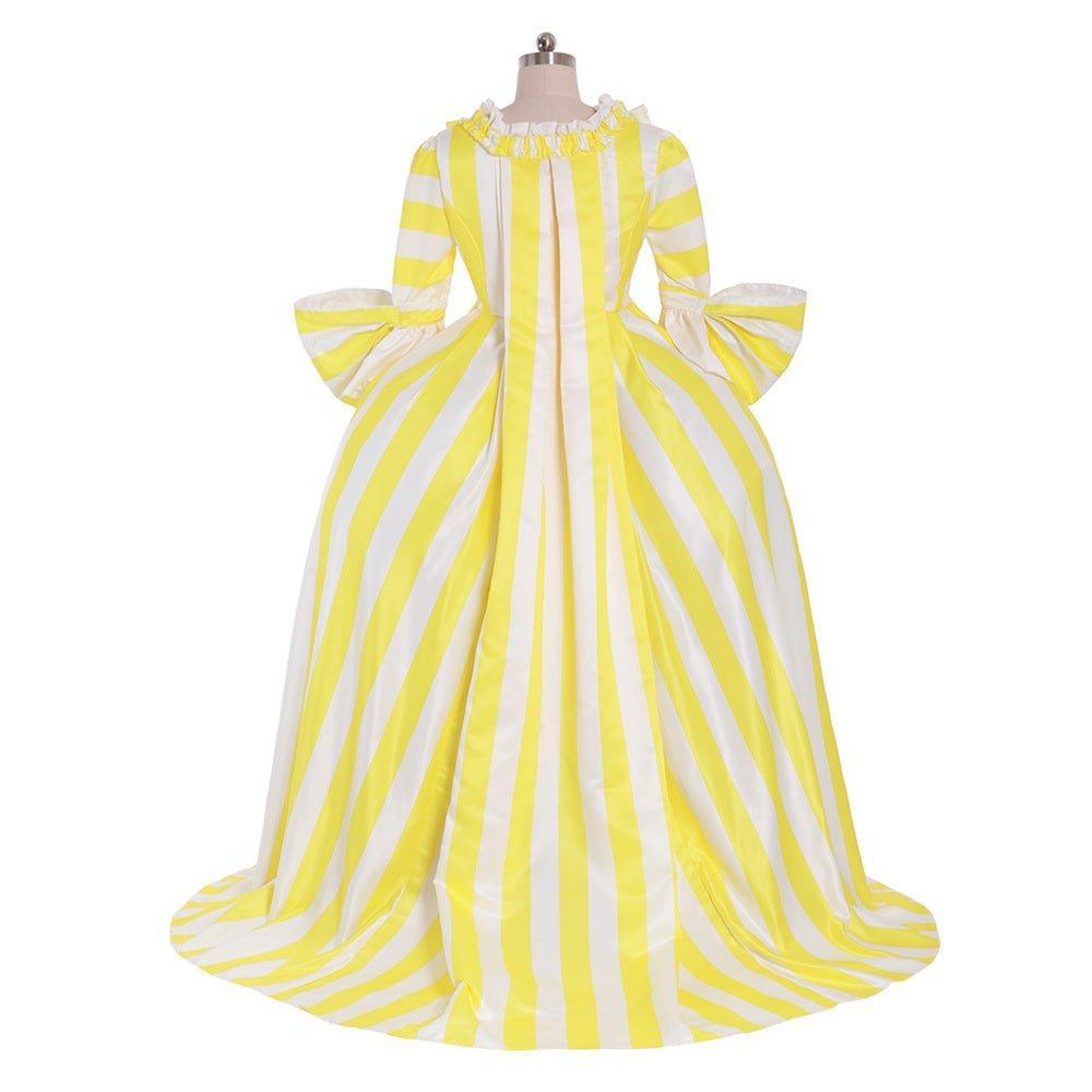 18th Century Rococo Striped Dress - Yellow and White with Ruffles and Pleats by Coscomos - Coscosmos