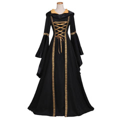 Women's Renaissance Medieval Gothic Long Black Hooded Dress for Halloween Ball Gowns Costumes - Custom Made