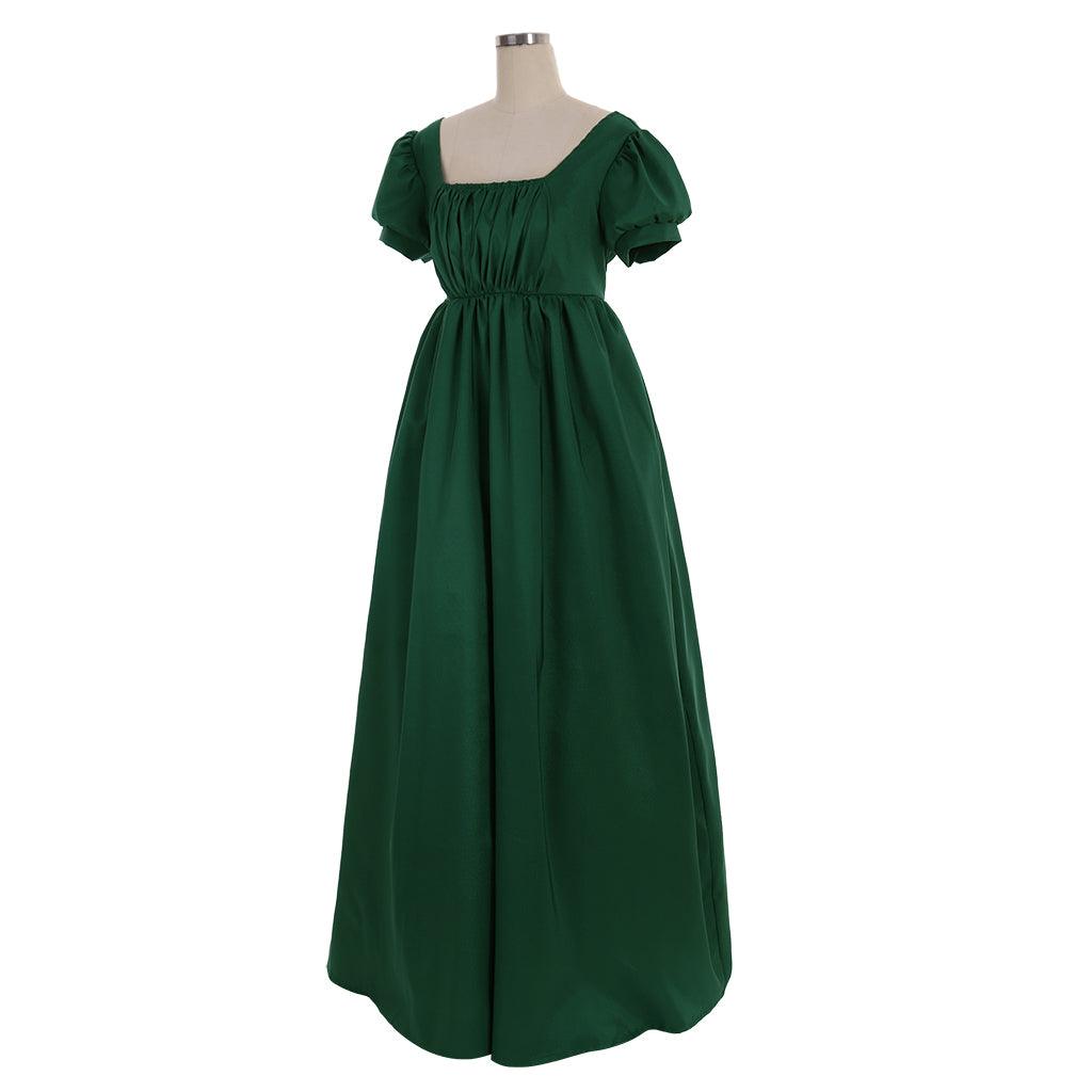 Simple Green Regency Dress Lady Regency Ball Dress High Waistline Tea Gown Dress Custom Made Medieval Ball Gown Dress