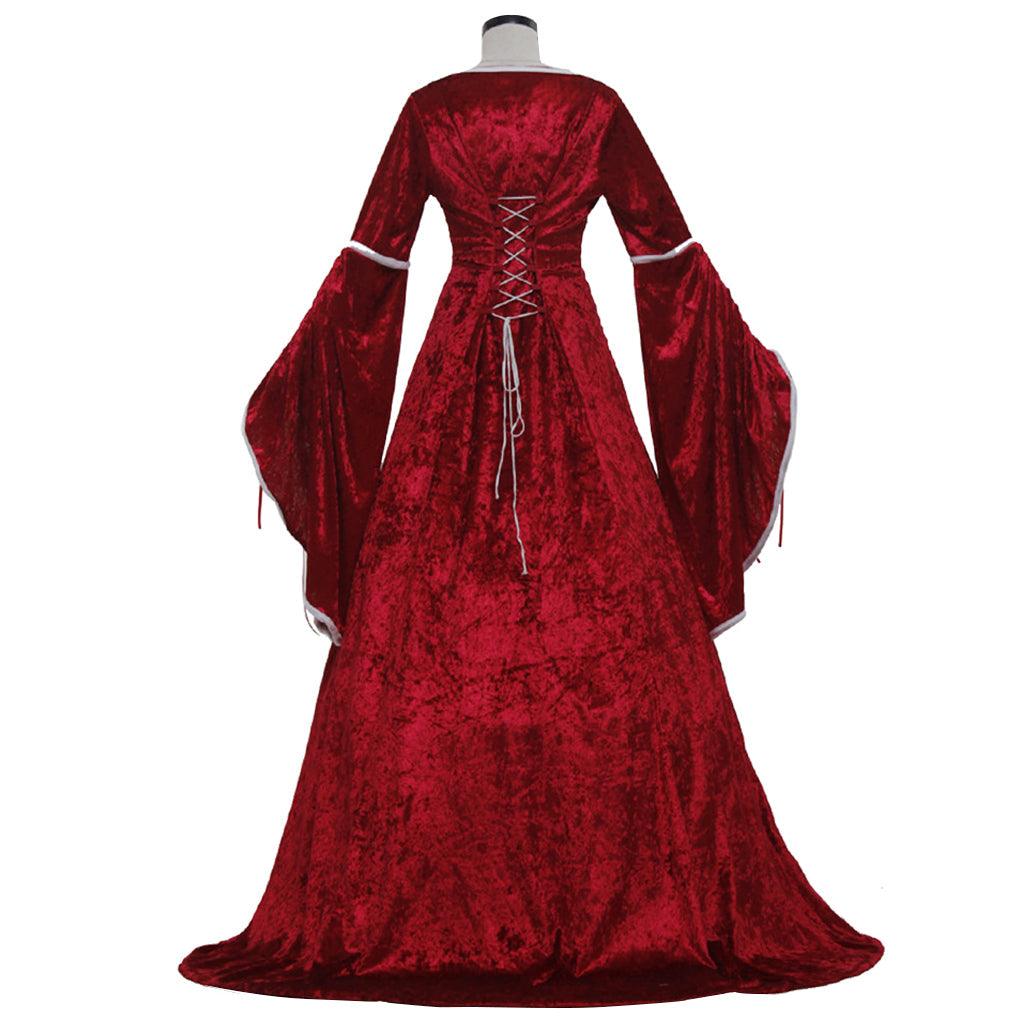 Renaissance Queen Cosplay Irish Deluxe Velvet Dress Victorian Medieval Long Dress Retro Fancy Gown Halloween Costume - Red