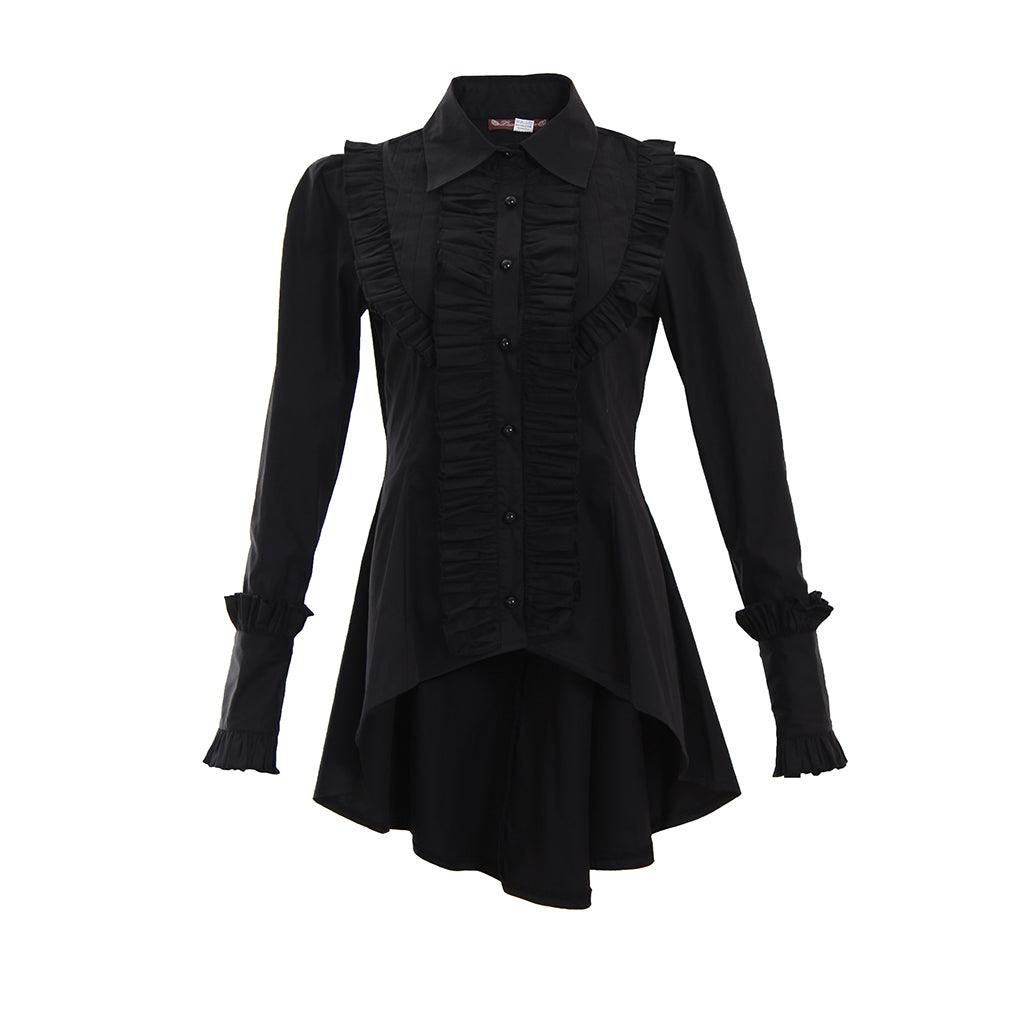 Victorian Gothic Women Romantic Vintage Ruffle Black Blouse