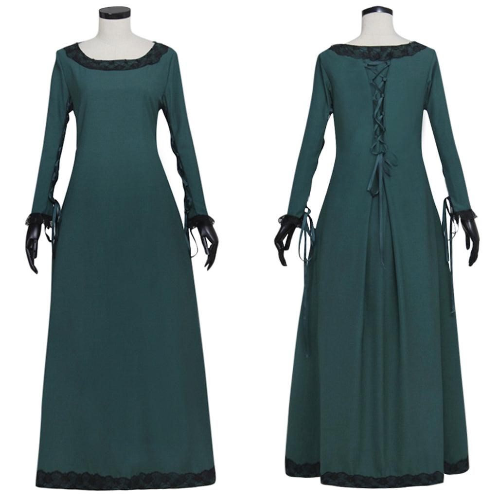 Medieval Dress Renaissance Medieval Irish Costume Retro Peasant Bodice Overdress Dark Green Cosplay Costume