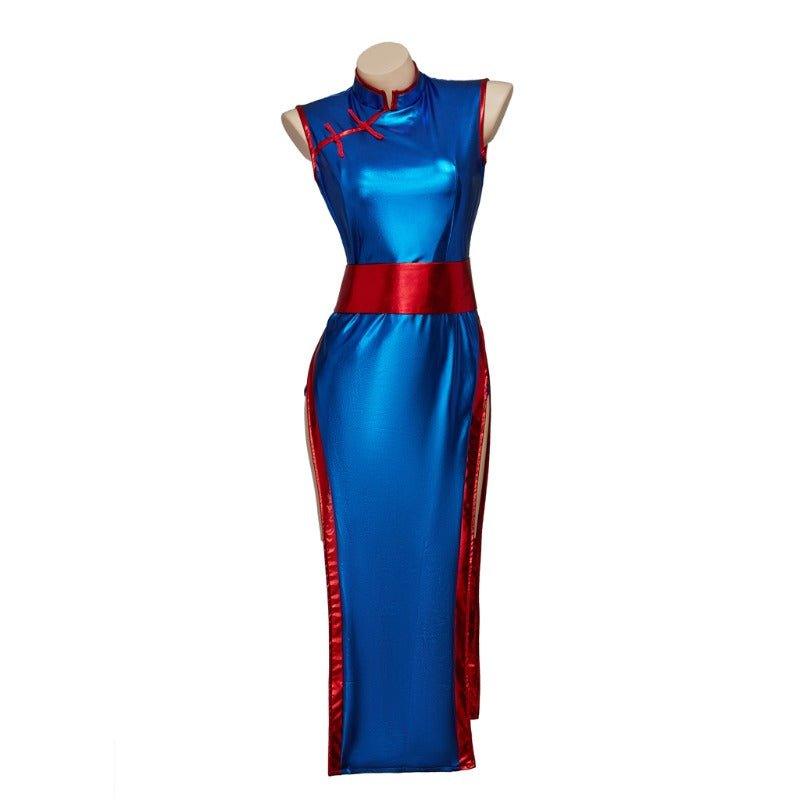 2023 Chichi Cosplay Costume - Sexy Blue Cheongsam Set for Son Goku Anime Fans - Coscosmos