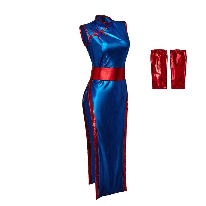 2023 Chichi Cosplay Costume - Sexy Blue Cheongsam Set for Son Goku Anime Fans - Coscosmos