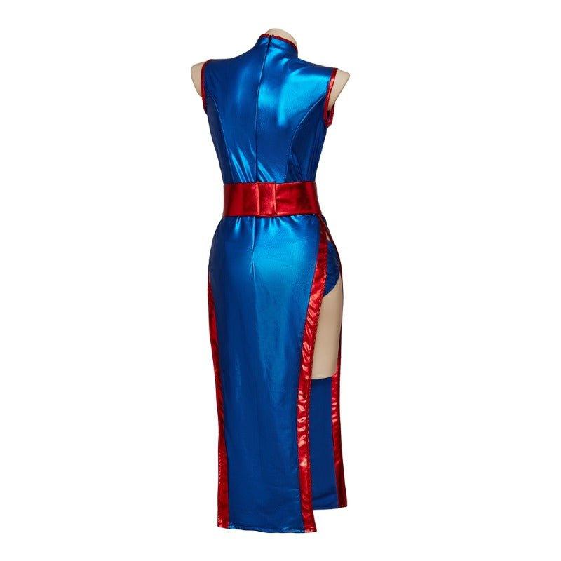 2023 Chichi Cosplay Costume - Sexy Blue Cheongsam Set for Son Goku Anime Fans - Coscosmos