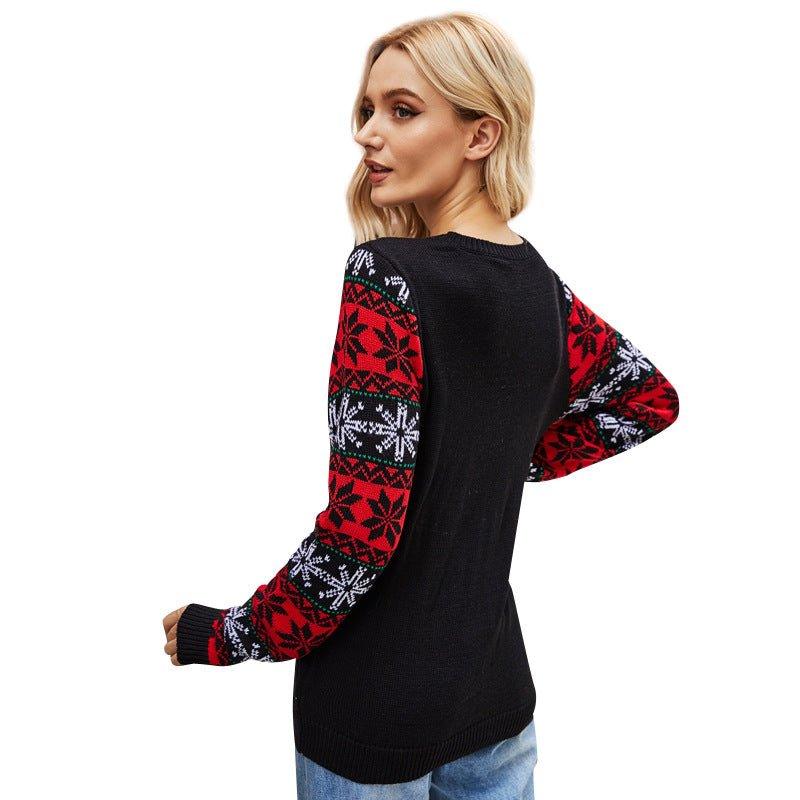 2023 Cross - border European and American women's clothing Christmas pullover sweater Santa Claus embroidered crew neck knitted sweater women - Coscosmos