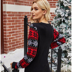 2023 Cross - border European and American women's clothing Christmas pullover sweater Santa Claus embroidered crew neck knitted sweater women - Coscosmos