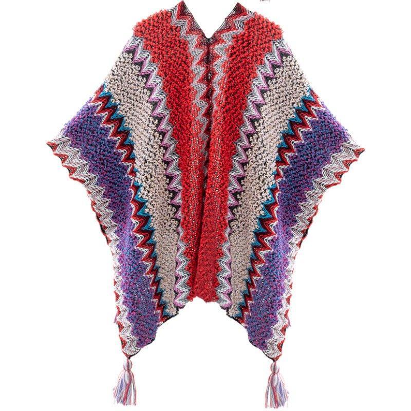 2024 Autumn & Winter Ethnic Style Yunnan Knitted Vintage Shawl Cape | Fashionable & Elegant Outerwear for Christmas & Thanksgiving - Coscosmos