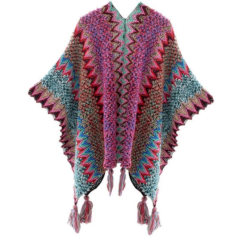 2024 Autumn & Winter Ethnic Style Yunnan Knitted Vintage Shawl Cape | Fashionable & Elegant Outerwear for Christmas & Thanksgiving - Coscosmos