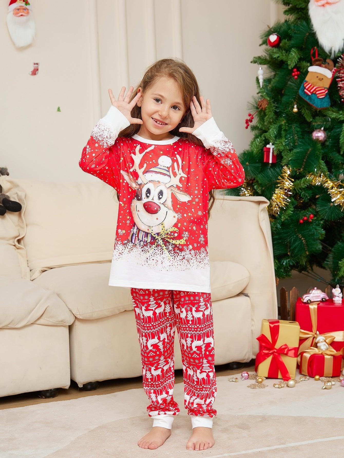 2024 Christmas Reindeer Print Family Matching Pajamas Set | Cozy Holiday Cartoon Sleepwear for Families - Coscosmos