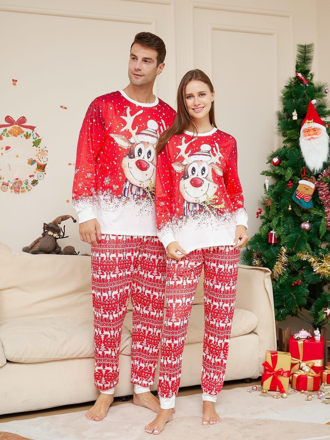 2024 Christmas Reindeer Print Family Matching Pajamas Set | Cozy Holiday Cartoon Sleepwear for Families - Coscosmos