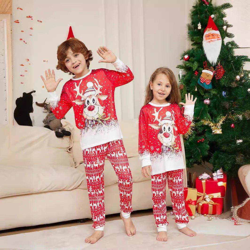 2024 Christmas Reindeer Print Family Matching Pajamas Set | Cozy Holiday Cartoon Sleepwear for Families - Coscosmos