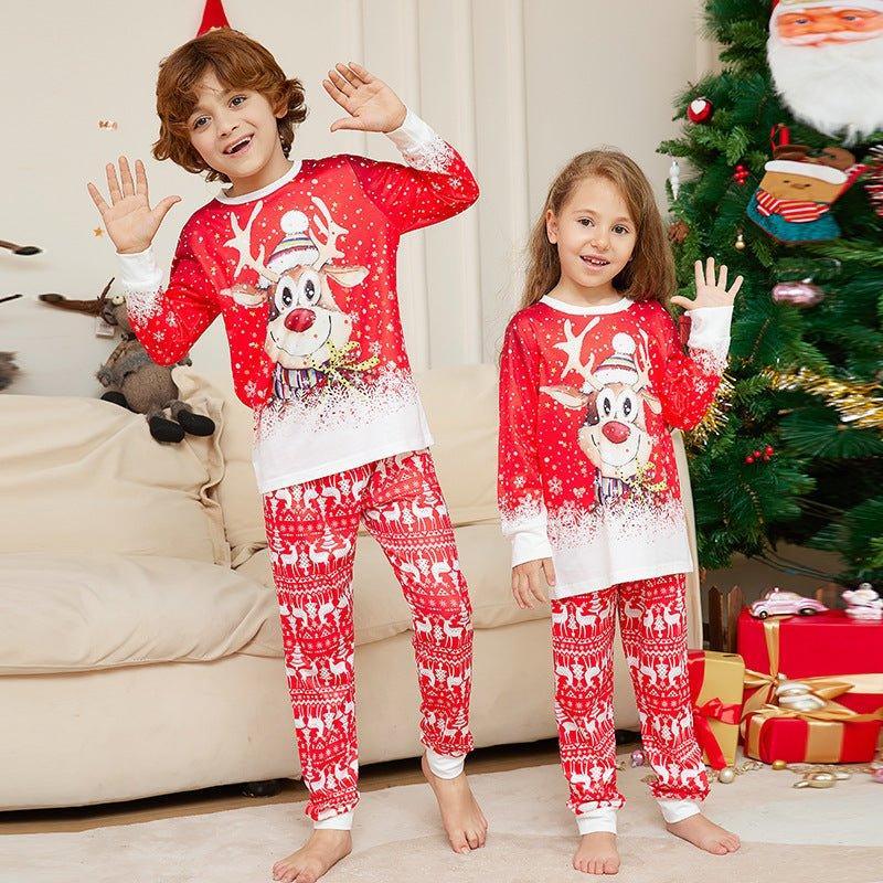 2024 Christmas Reindeer Print Family Matching Pajamas Set | Cozy Holiday Cartoon Sleepwear for Families - Coscosmos