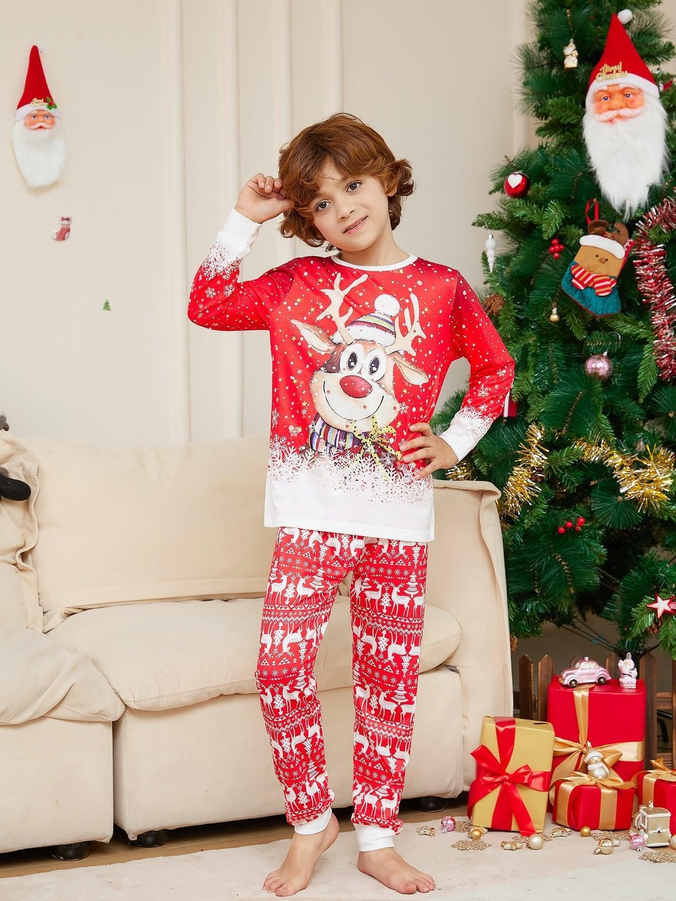 2024 Christmas Reindeer Print Family Matching Pajamas Set | Cozy Holiday Cartoon Sleepwear for Families - Coscosmos