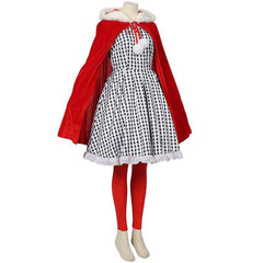 2024 European and American Christmas New Halloween Black and White Checked Cloak Dress Set - Coscosmos