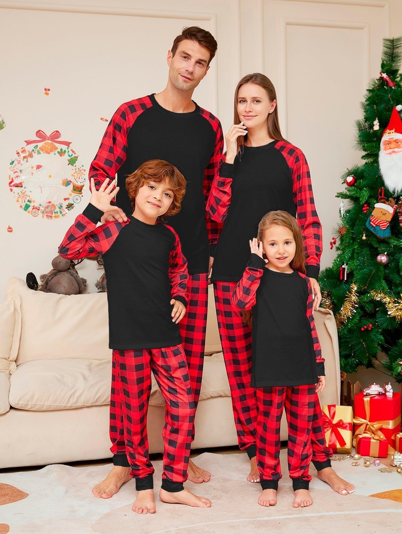 2024 New Christmas Plaid Family Matching Pajamas | Stylish Black & Red Plaid Holiday Loungewear Set - Coscosmos